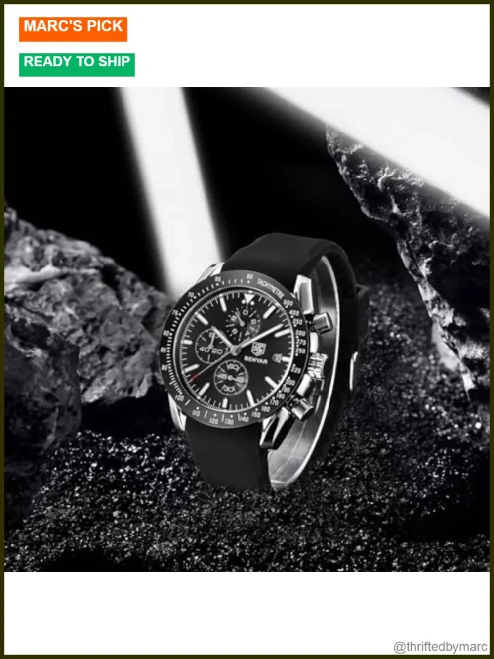 45mm Quartz Chronograph Watch with Leather Band, 30M Water Resistant